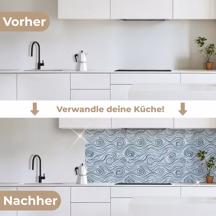 Patroon - Golven - Abstract - Modern - Blauw keuken achterwand 2 middel -voor-na_DE
