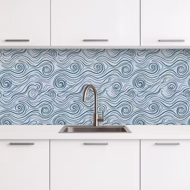 Patroon - Golven - Abstract - Modern - Blauw keuken achterwand 2 middel -3d