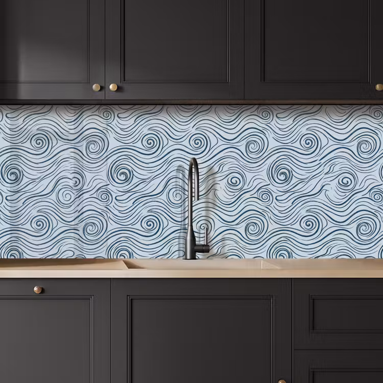 Patroon - Golven - Abstract - Modern - Blauw keuken achterwand 2 middel -sfeer1