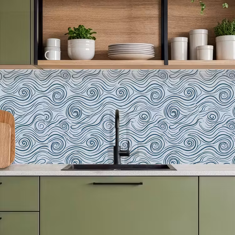 Patroon - Golven - Abstract - Modern - Blauw keuken achterwand 2 middel -sfeer3