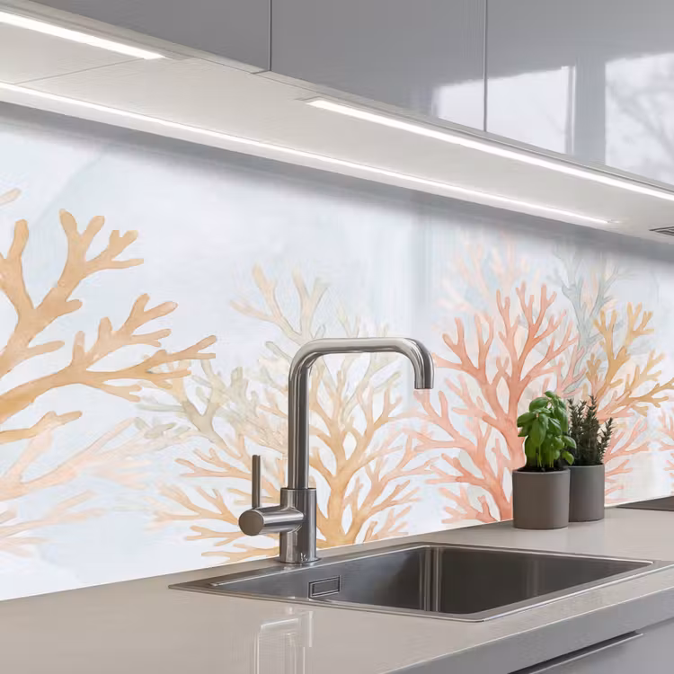 Natuur - Abstract - Aquarel - Organisch - Warm keuken achterwand 2 middel -3d_schuin