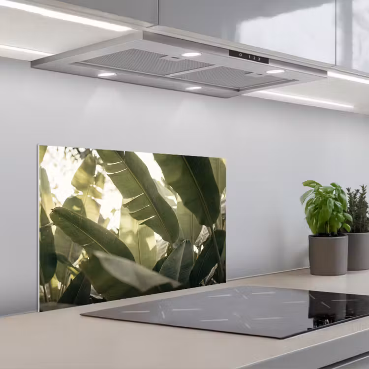 Natuur - Bladeren - Groen - Tropisch - Detail keuken achterwand spatscherm klein -3d_schuin