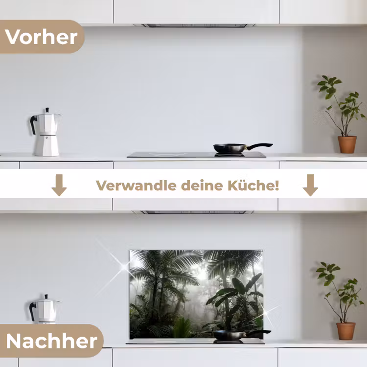 Natuur - Jungle - Mist - Groen - Bladeren keuken achterwand spatscherm klein -voor_na_DE