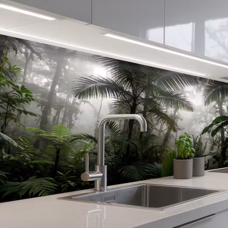 Natuur - Jungle - Mist - Groen - Bladeren keuken achterwand 2 middel -3d_schuin