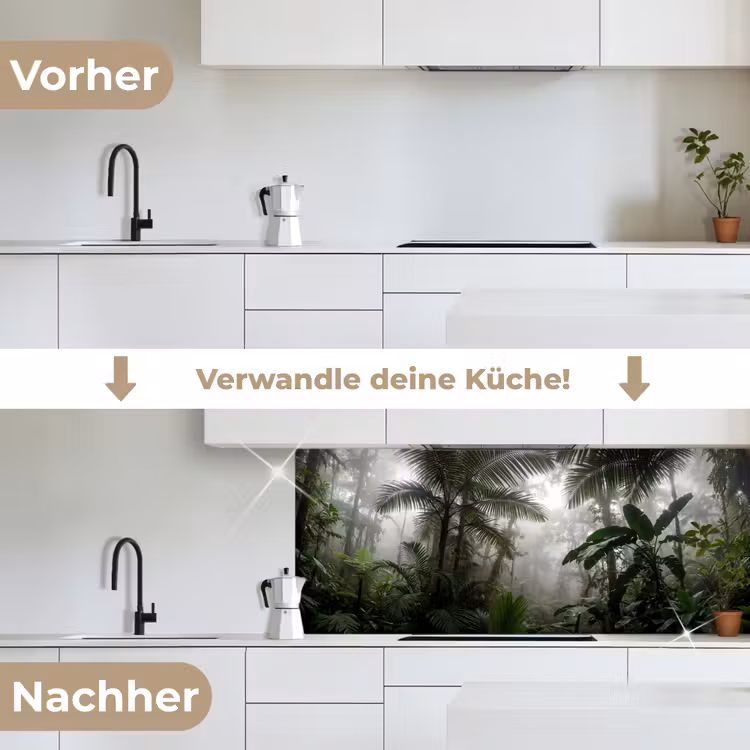 Natuur - Jungle - Mist - Groen - Bladeren keuken achterwand 2 middel -voor-na_DE