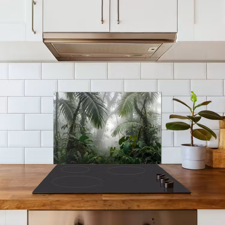 Natuur - Jungle - Mist - Tropisch - Groen keuken achterwand spatscherm klein -sfeer2