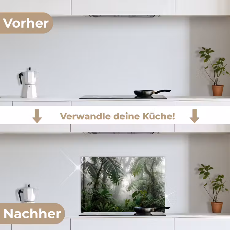 Natuur - Jungle - Mist - Tropisch - Groen keuken achterwand spatscherm klein -voor_na_DE
