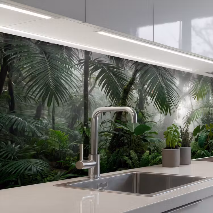 Natuur - Jungle - Mist - Tropisch - Groen keuken achterwand 2 middel -3d_schuin
