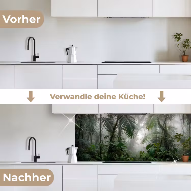 Natuur - Jungle - Mist - Tropisch - Groen keuken achterwand 2 middel -voor-na_DE
