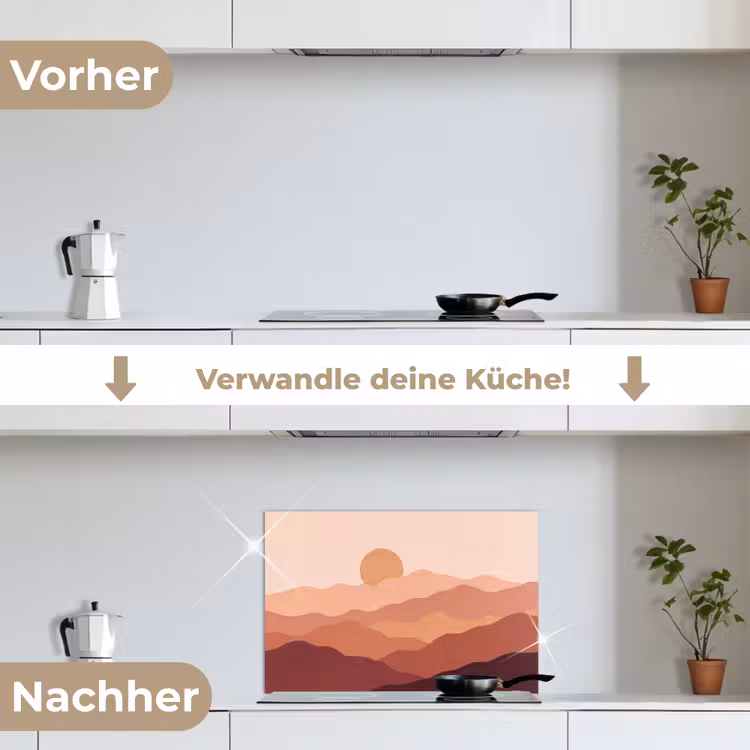 Natuur - Heuvels - Abstract - Modern - Oranje keuken achterwand spatscherm klein -voor_na_DE