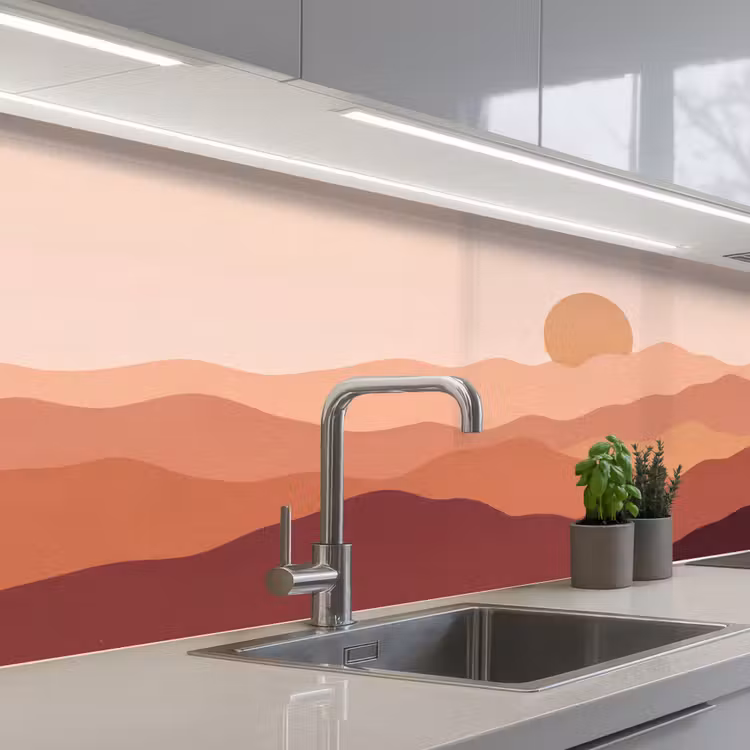 Natuur - Heuvels - Abstract - Modern - Oranje keuken achterwand 2 middel -3d_schuin