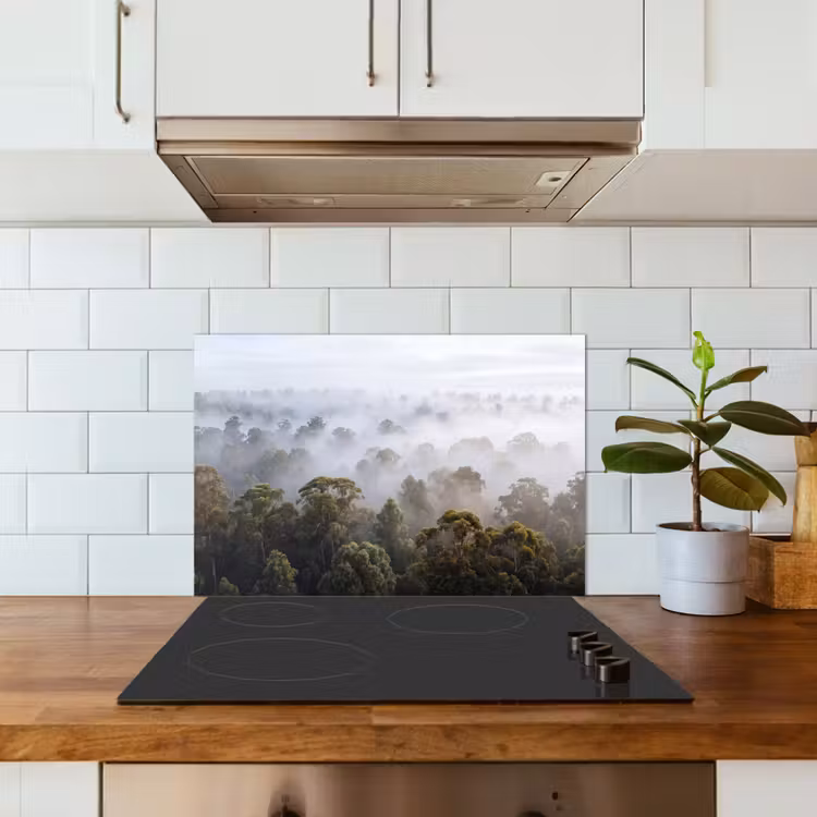 Natuur - Mist - Bos - Ochtend - Goud keuken achterwand spatscherm klein -sfeer2