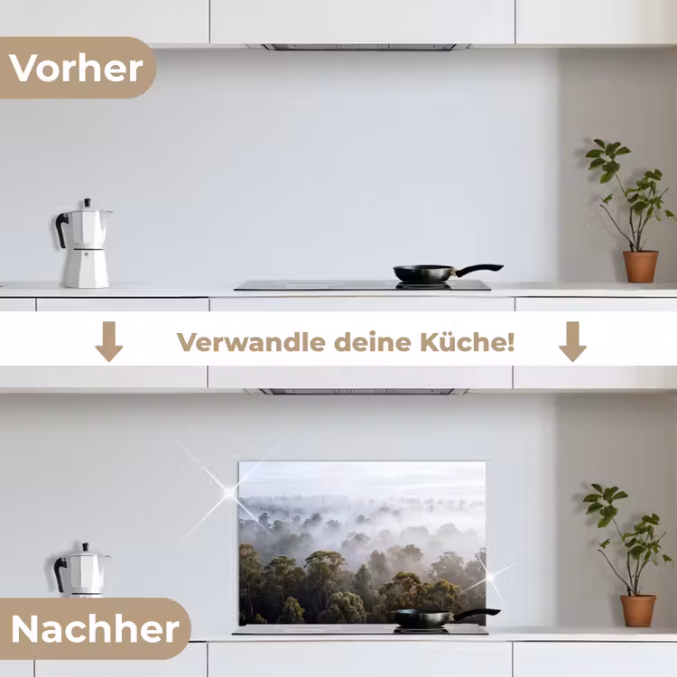 Natuur - Mist - Bos - Ochtend - Goud keuken achterwand spatscherm klein -voor_na_DE