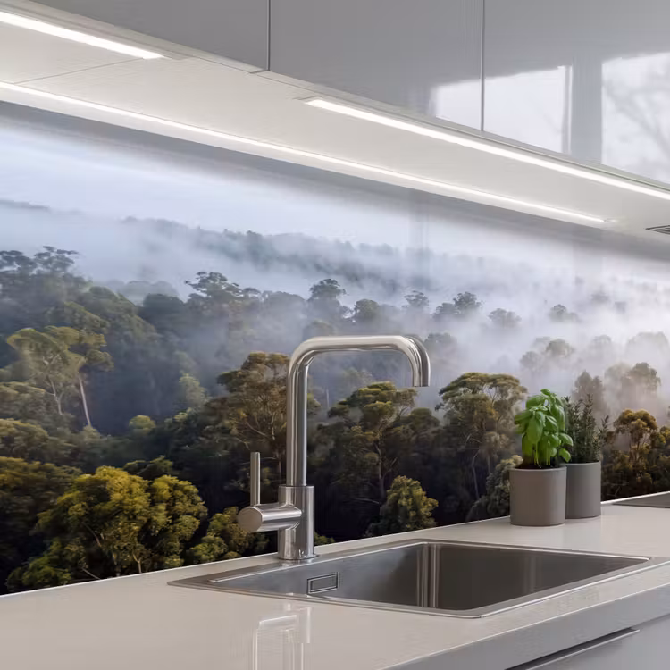 Natuur - Mist - Bos - Ochtend - Goud keuken achterwand 2 middel -3d_schuin