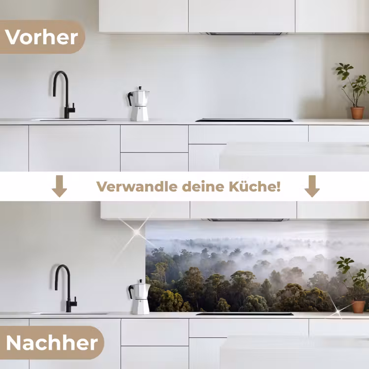Natuur - Mist - Bos - Ochtend - Goud keuken achterwand 2 middel -voor-na_DE