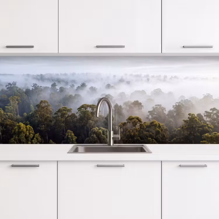Natuur - Mist - Bos - Ochtend - Goud keuken achterwand 2 middel -3d
