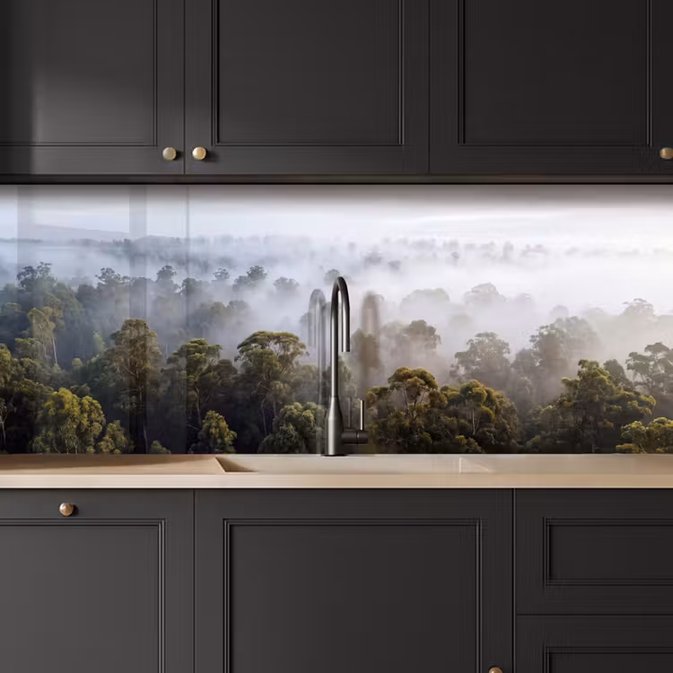 Natuur - Mist - Bos - Ochtend - Goud keuken achterwand 2 middel -sfeer1