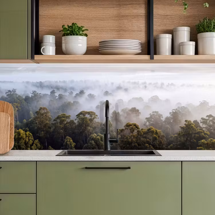 Natuur - Mist - Bos - Ochtend - Goud keuken achterwand 2 middel -sfeer3