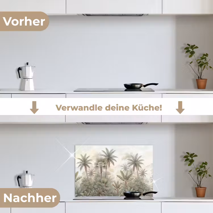 Natuur - Tropisch bos - Landschap - Aquarel - Groen keuken achterwand spatscherm klein -voor_na_DE