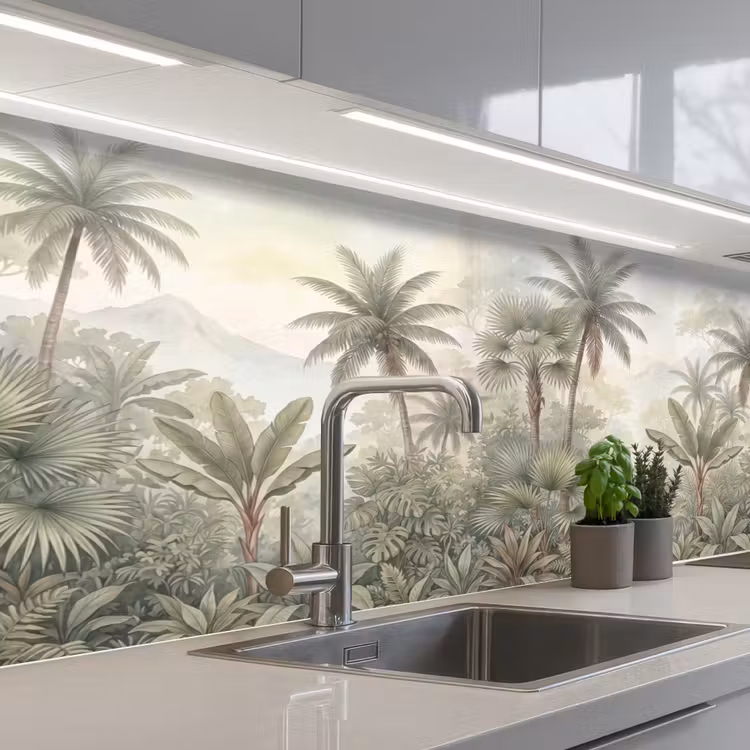 Natuur - Tropisch bos - Landschap - Aquarel - Groen keuken achterwand 2 middel -3d_schuin