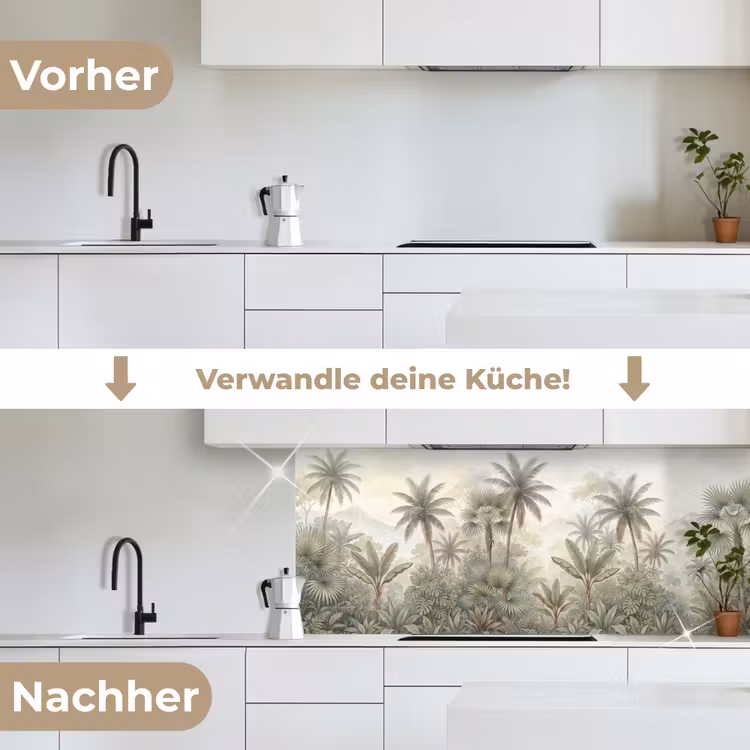 Natuur - Tropisch bos - Landschap - Aquarel - Groen keuken achterwand 2 middel -voor-na_DE