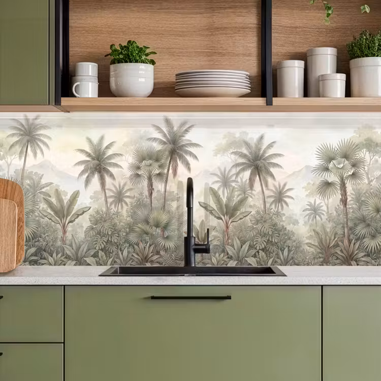 Natuur - Tropisch bos - Landschap - Aquarel - Groen keuken achterwand 2 middel -sfeer3