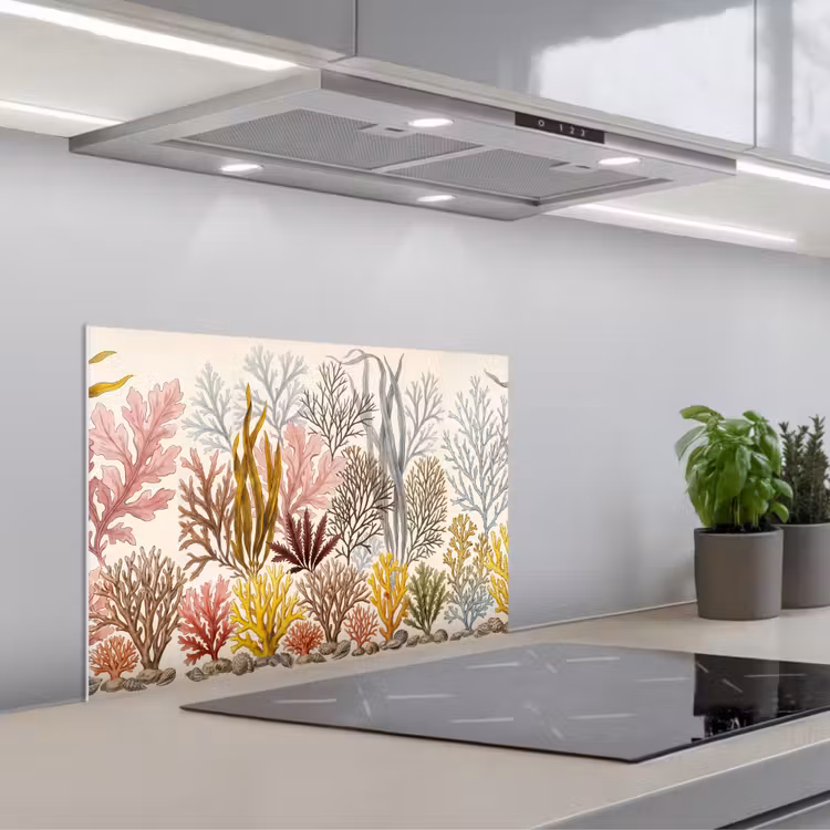 Natuur - Onderwater - Botanisch - Vintage - Kleurrijk keuken achterwand spatscherm klein -3d_schuin