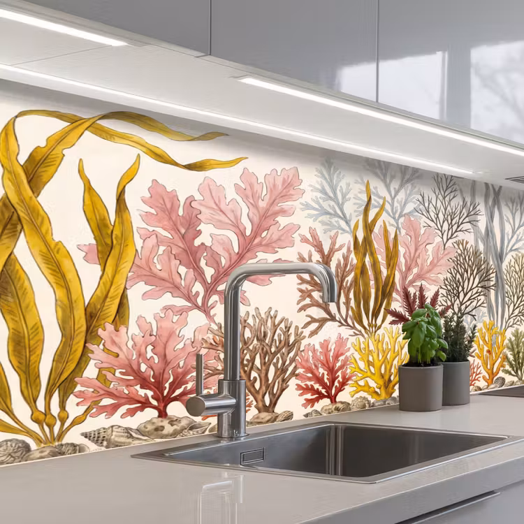 Natuur - Onderwater - Botanisch - Vintage - Kleurrijk keuken achterwand 2 middel -3d_schuin