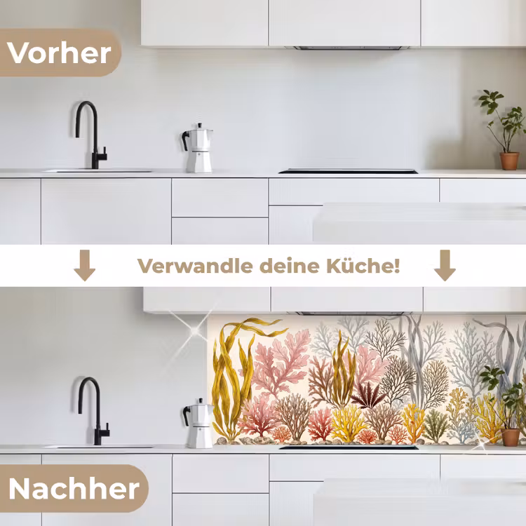 Natuur - Onderwater - Botanisch - Vintage - Kleurrijk keuken achterwand 2 middel -voor-na_DE