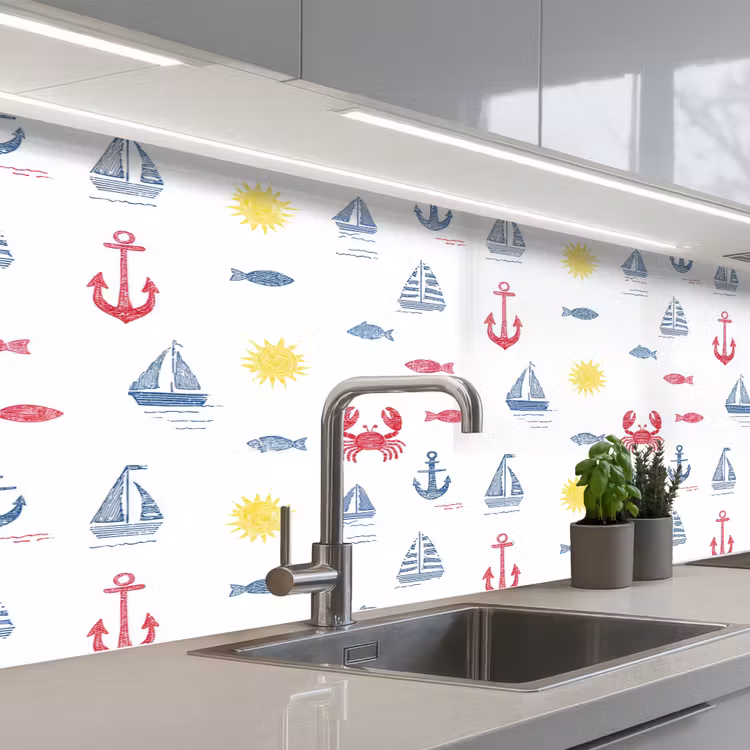 Nautisch - Illustraties - Kleurrijk keuken achterwand 2 middel 871 -3d_schuin