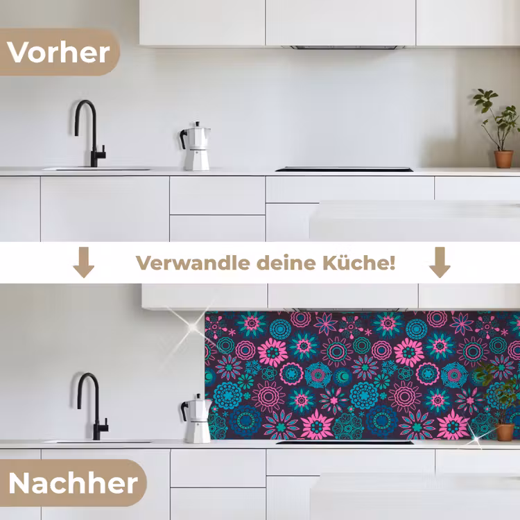 Neon - Bloemen - Patronen keuken achterwand 2 middel 871 -voor-na_DE