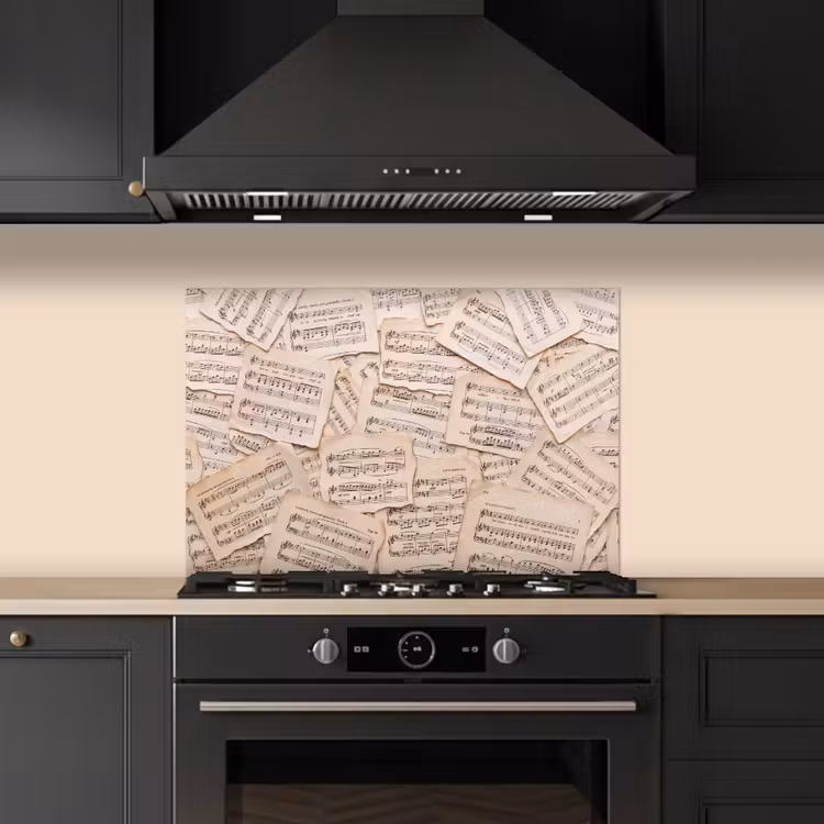 Bladmuziek - Oud - Noten - Vintage - Beige keuken achterwand spatscherm klein -sfeer1