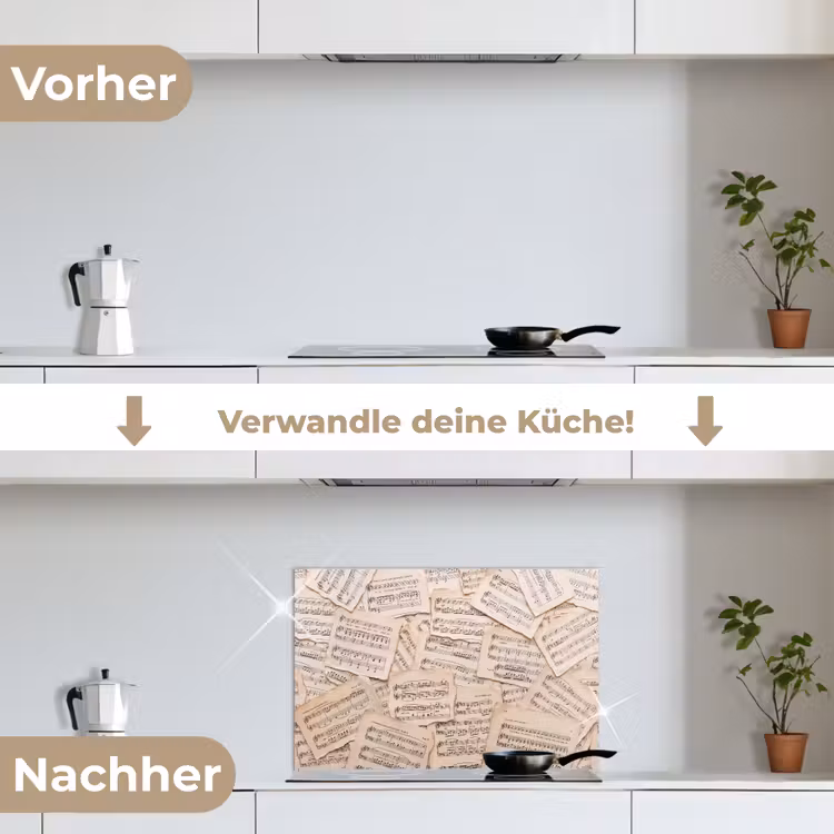Bladmuziek - Oud - Noten - Vintage - Beige keuken achterwand spatscherm klein -voor_na_DE