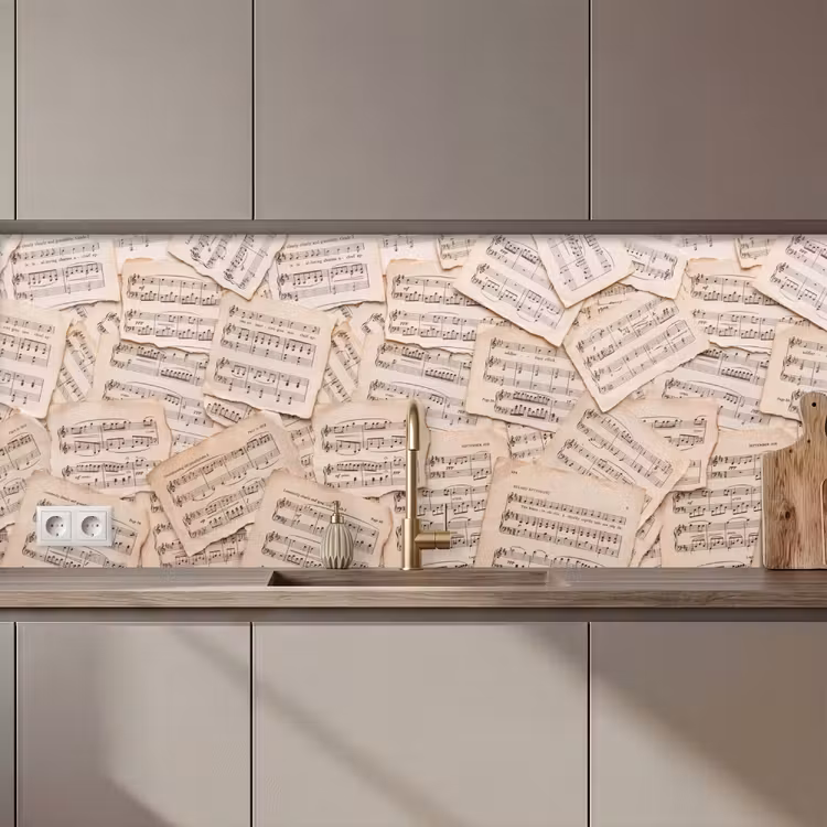 Bladmuziek - Oud - Noten - Vintage - Beige keuken achterwand 2 middel zz_3dshopping