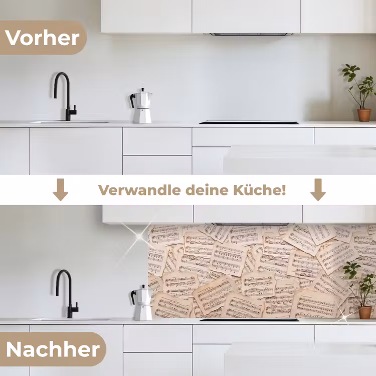 Bladmuziek - Oud - Noten - Vintage - Beige keuken achterwand 2 middel -voor-na_DE