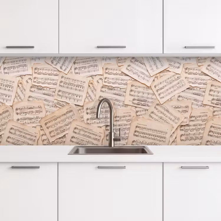 Bladmuziek - Oud - Noten - Vintage - Beige keuken achterwand 2 middel -3d