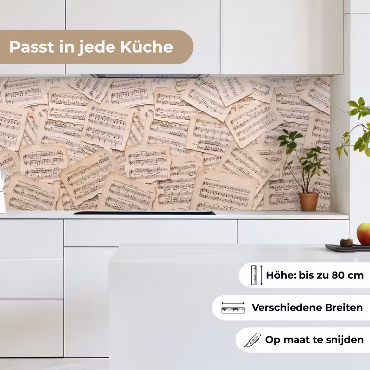 Bladmuziek - Oud - Noten - Vintage - Beige keuken achterwand 2 middel -sfeer4_DE
