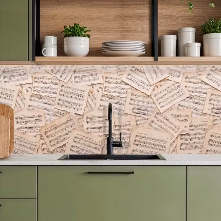 Bladmuziek - Oud - Noten - Vintage - Beige keuken achterwand 2 middel -sfeer3