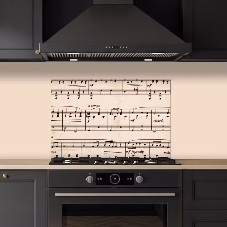 Muzieknotatie - Notenbalken - Kunst - Klassiek - Beige keuken achterwand spatscherm klein -sfeer1