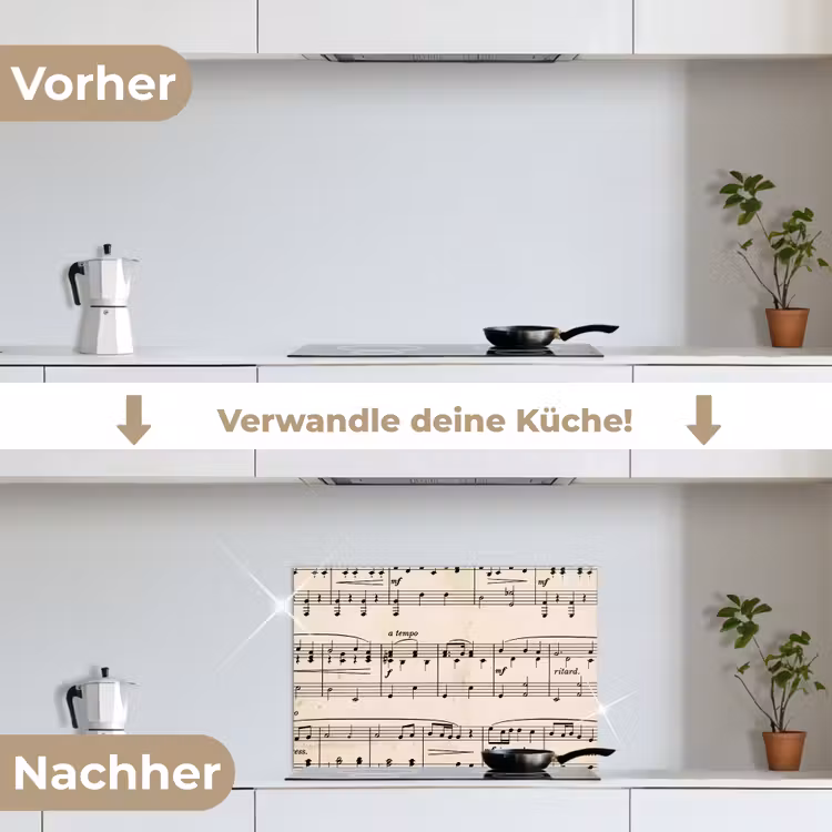 Muzieknotatie - Notenbalken - Kunst - Klassiek - Beige keuken achterwand spatscherm klein -voor_na_DE