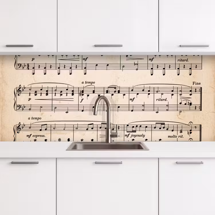 Muzieknotatie - Notenbalken - Kunst - Klassiek - Beige keuken achterwand 2 middel -3d