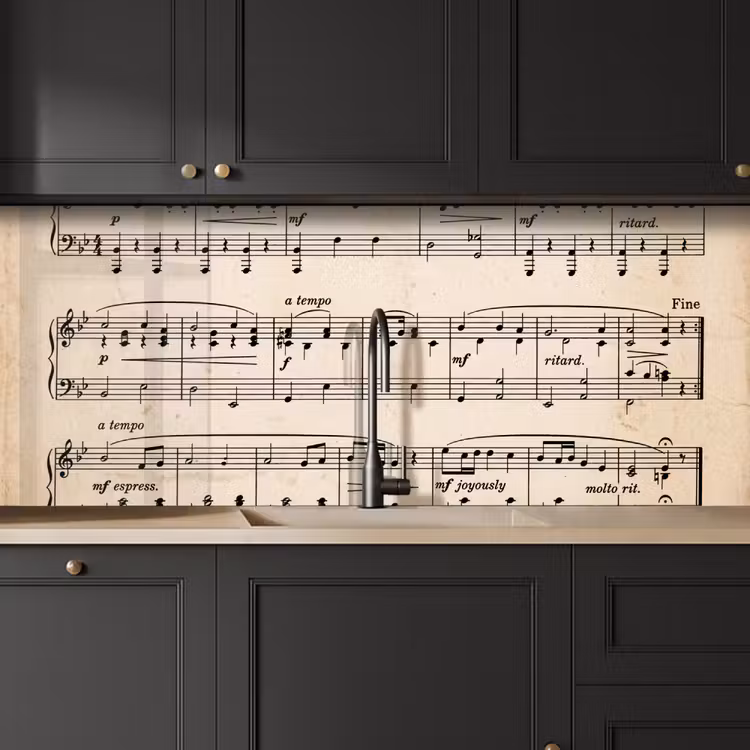 Muzieknotatie - Notenbalken - Kunst - Klassiek - Beige keuken achterwand 2 middel -sfeer1