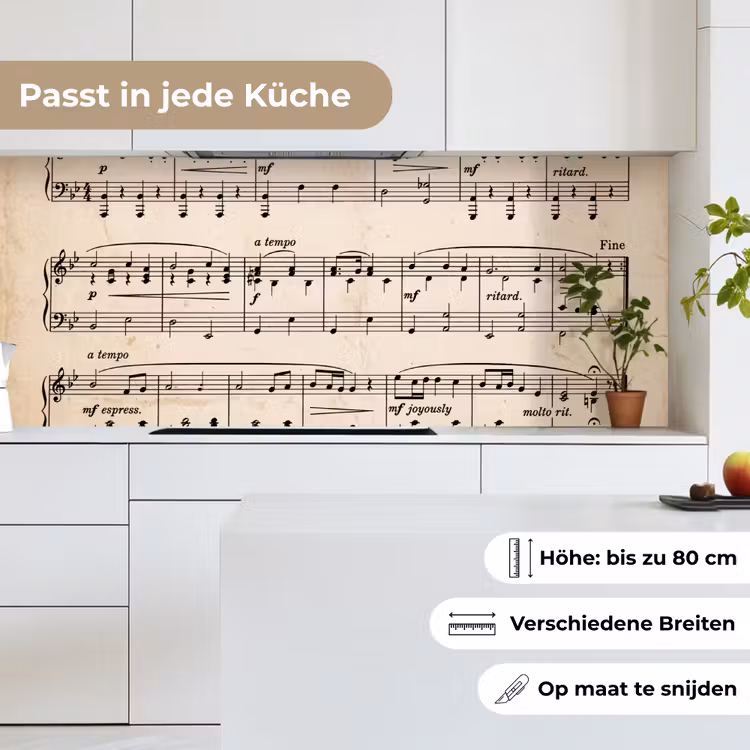 Muzieknotatie - Notenbalken - Kunst - Klassiek - Beige keuken achterwand 2 middel -sfeer4_DE