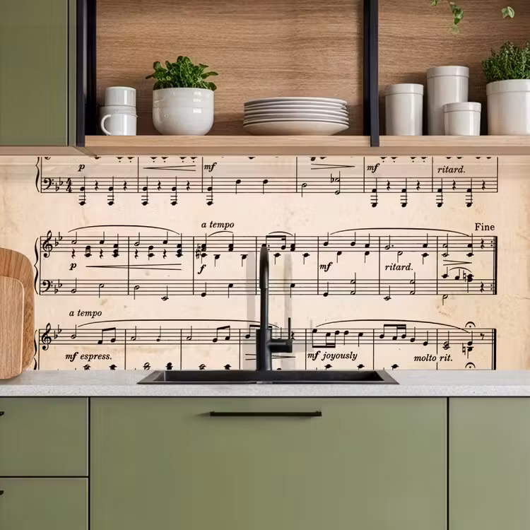Muzieknotatie - Notenbalken - Kunst - Klassiek - Beige keuken achterwand 2 middel -sfeer3