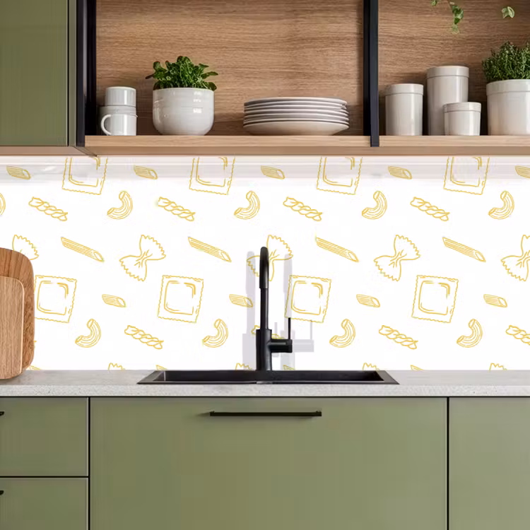 Pasta - Geel - Wit - Patroon keuken achterwand 2 middel -sfeer3