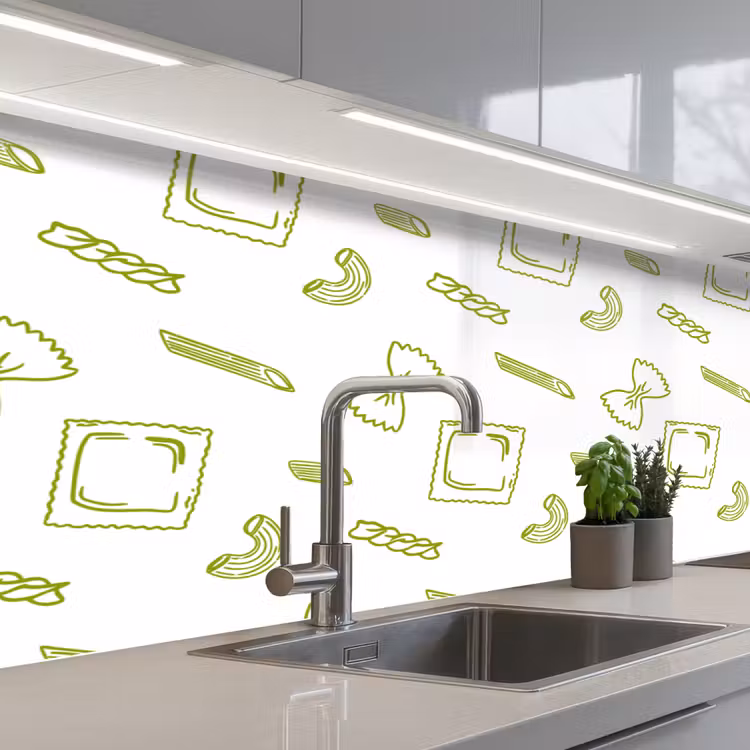 Pasta - Groen - Wit - Patroon keuken achterwand 2 middel -3d_schuin