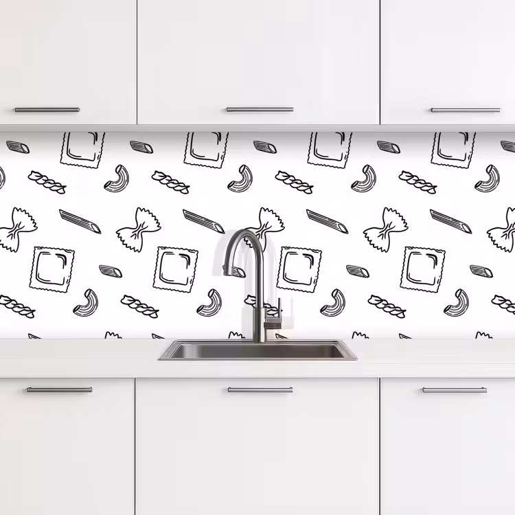 Pasta - Patroon - Zwart - wit keuken achterwand 2 middel -3d