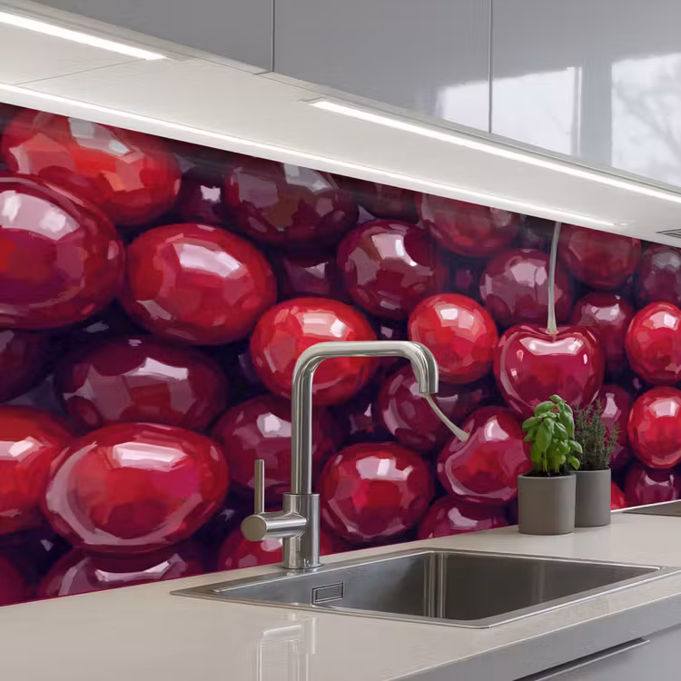 Fruit - Kersen - Eten - Modern - Rood keuken achterwand 2 middel -3d_schuin