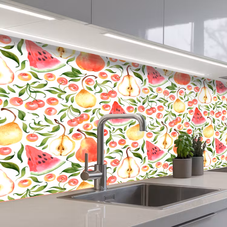 Fruit - Watermeloen - Kersen - Peer keuken achterwand 2 middel 871 -3d_schuin