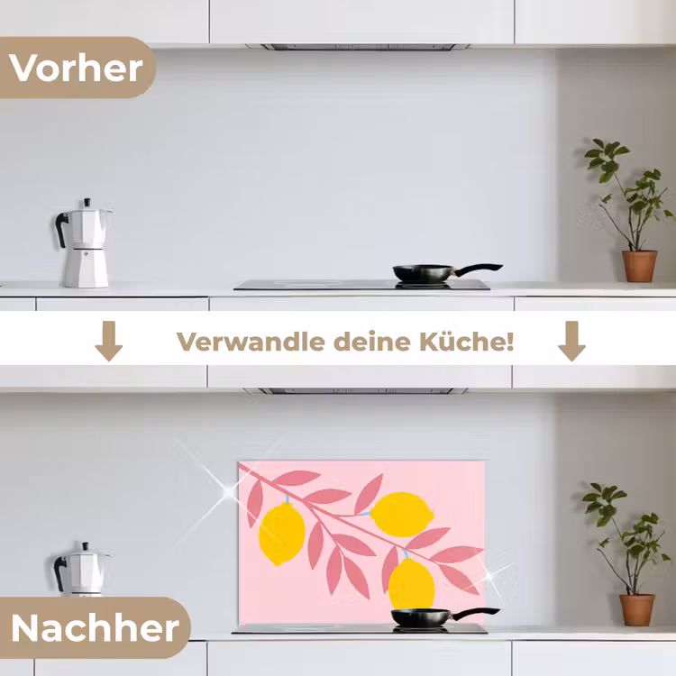Fruit - Tak - Natuur - Abstract - Roze keuken achterwand spatscherm klein -voor_na_DE
